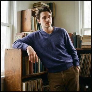 Vintage Allen Solly 100% Cashmere Sweater Mens XL Purple V-Neck Long Sleeve Knit